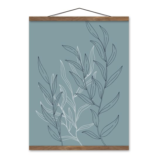 Blue Leaf Sketch 16" x 20" Teak Hanging Canvas